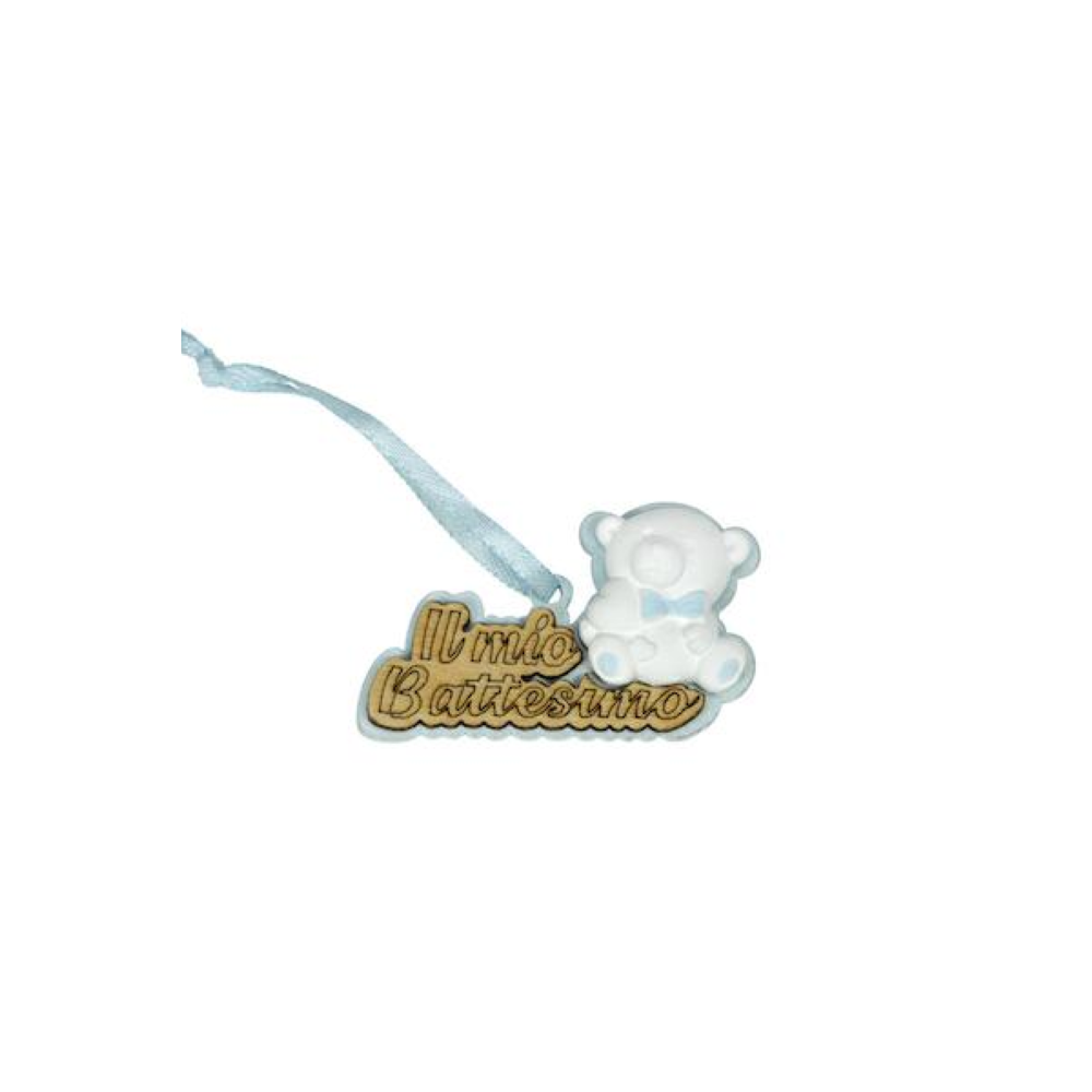 APPENDINO LEGNO H.4XL.6 CM. ORSETTO BATTESIMO CELESTE